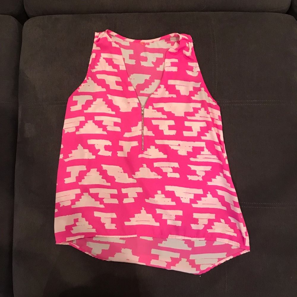 Pink/white tank with zipper detail